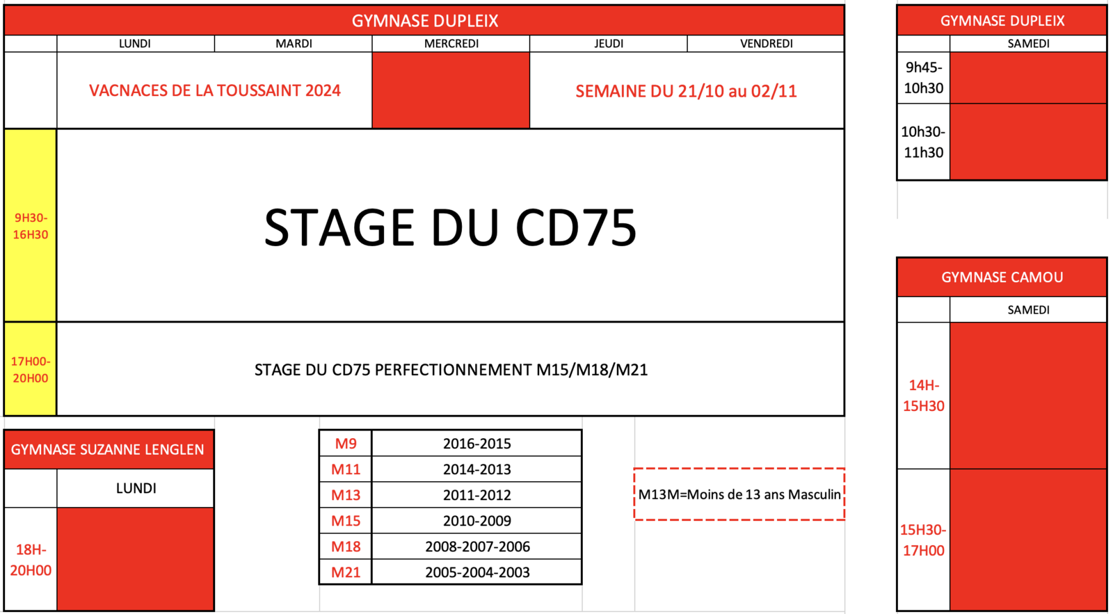 Planning Jeunes Vacances de la Toussaint 2024