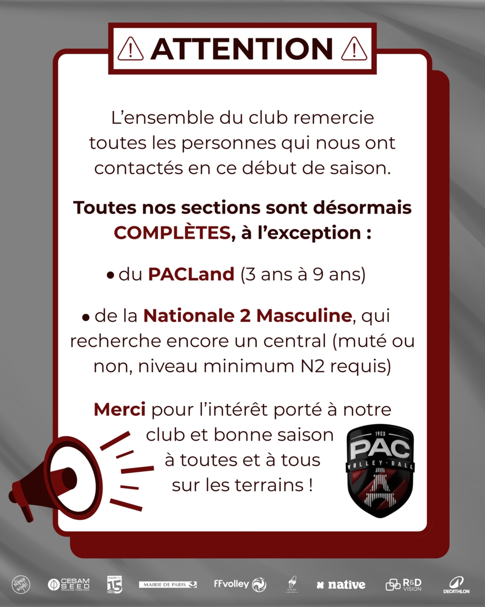 Sections complètes à l'exception du PACLand et de la N2M !